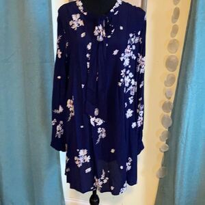 Knot Sisters Dress Women's Medium Floral Midi Long Sleeve Navy Soft Floral